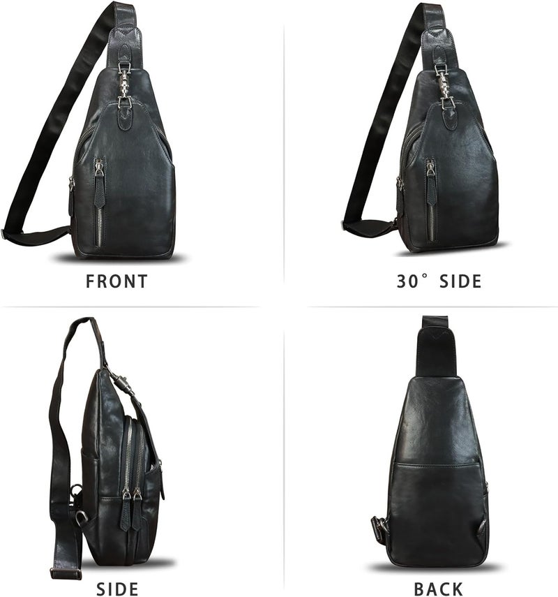 LRTO Genuine Leather Sling Bag for Men and Women Real Leather Shoulder Crossbody Bag Chest Bag Sling Backpack Purse - Image 4